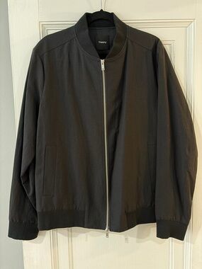 Theory Black Wool Linen Men's Minimalist Bomber Jacket